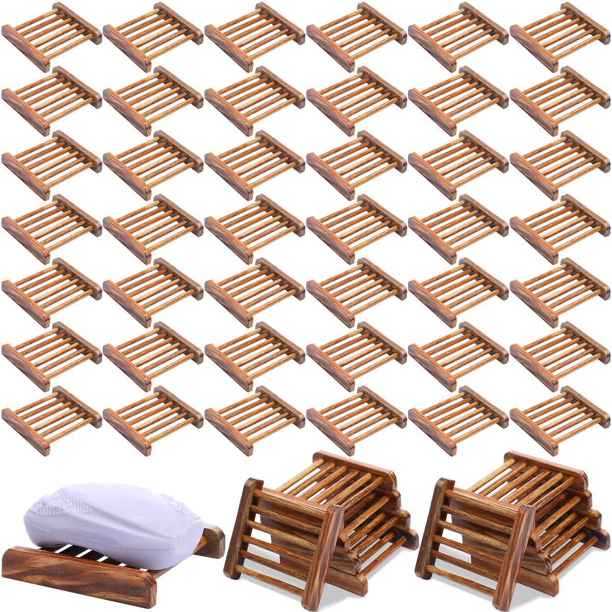 Amyhill 100 Pcs Bamboo Soap Dish Bulk Soap Holder Draining,Wooden Color