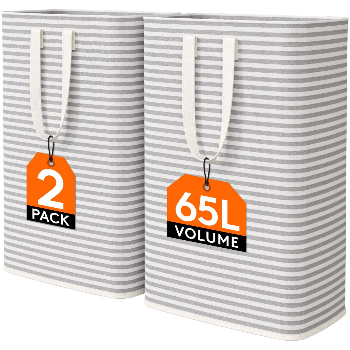Lifewit 80L Large Laundry Baskets, Laundry Hampers Bags, 2 Pack, Grey