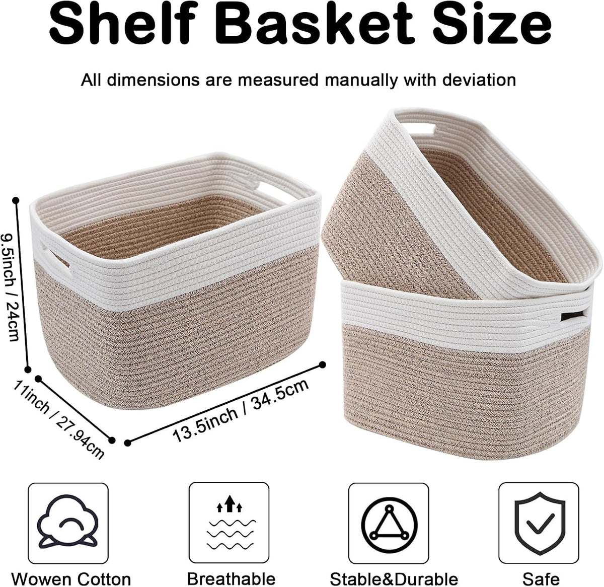 3 Pack Woven Baskets,Storage Baskets for Shelves with Handles