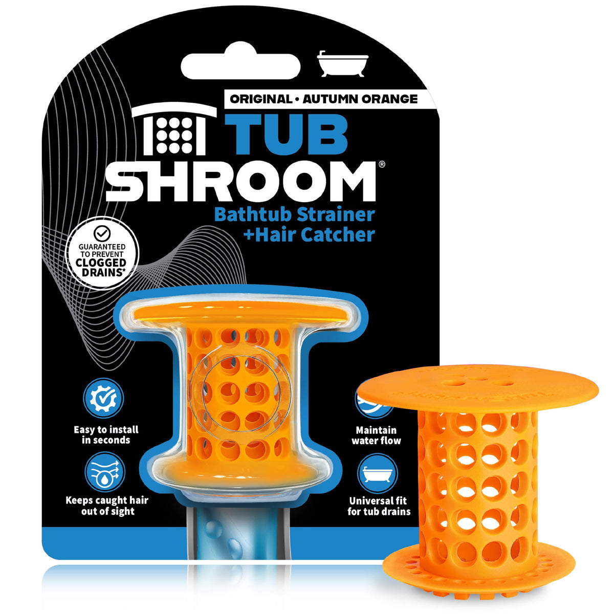 TubShroom Bathtub Drain Hair Catcher – in-Drain Tub Strainer & Clog Prevention Protector, Fits Standard 1.4”–1.75” Tub Drains, Easy Clean, Captures Human & Pet Hair Out of Sight (Gray)