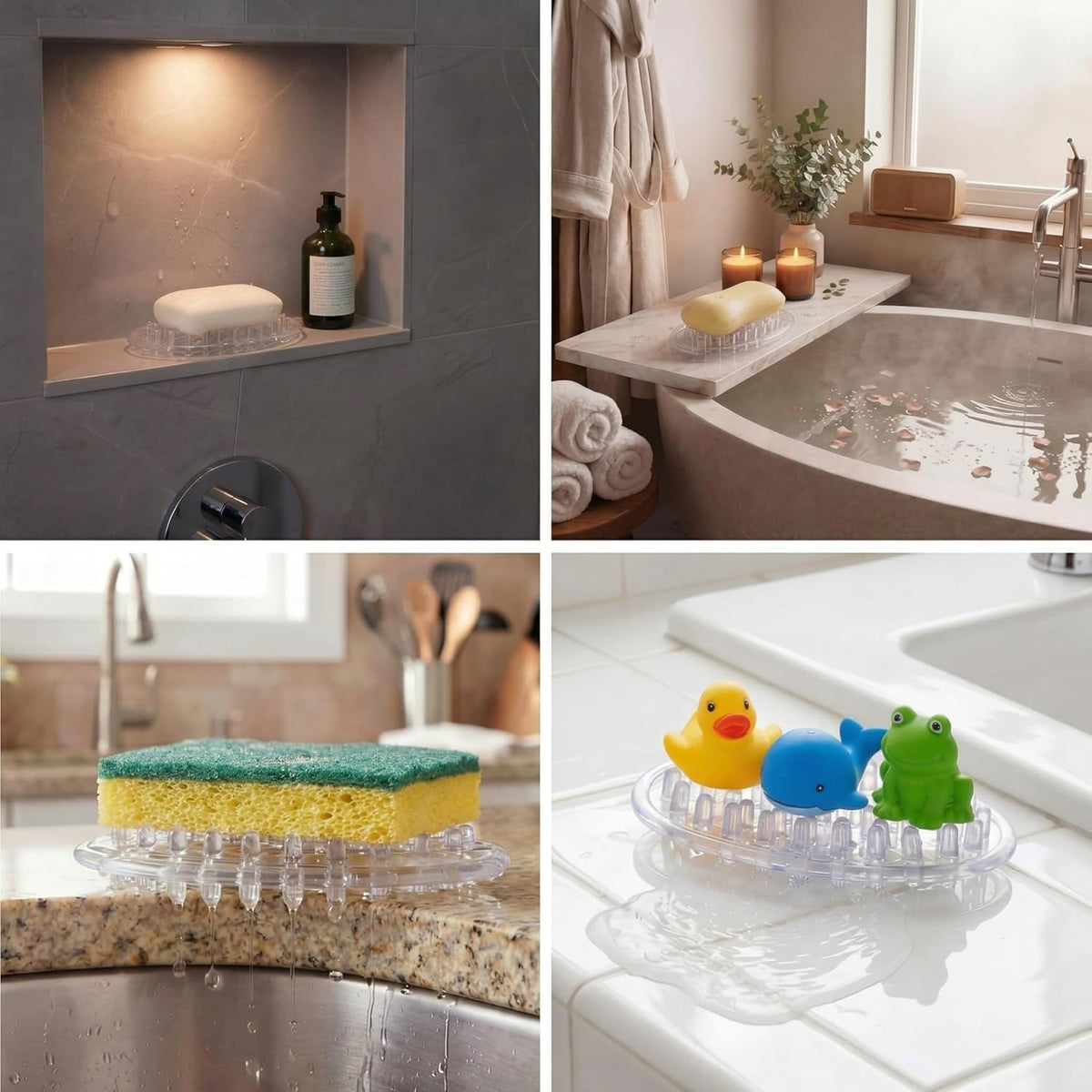 6 Pcs Soap Dish with Holes for Kitchen Bathroom, Clear