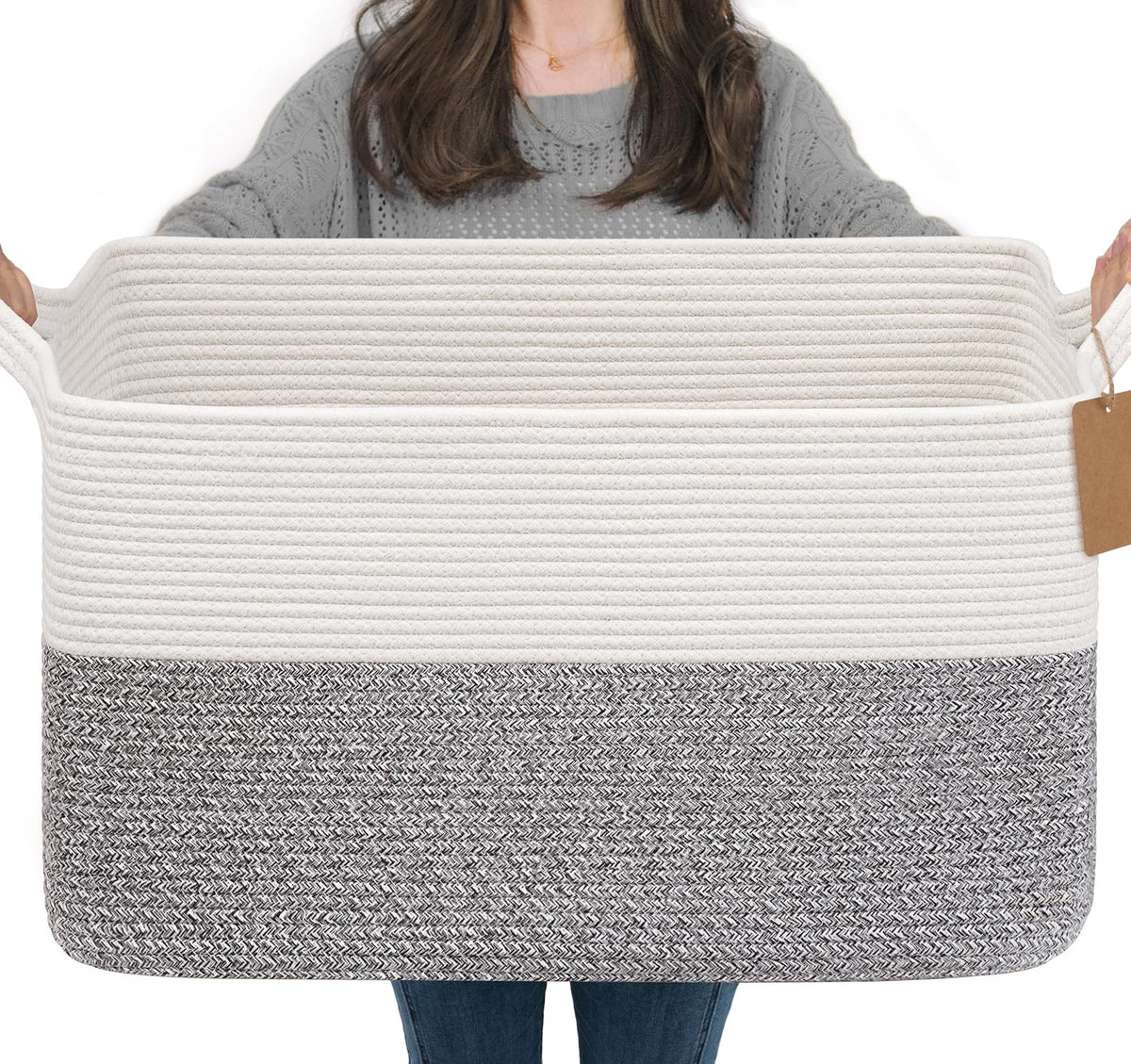 Goodpick Woven Rope Storage Basket for Shelves, Rectangle, Black