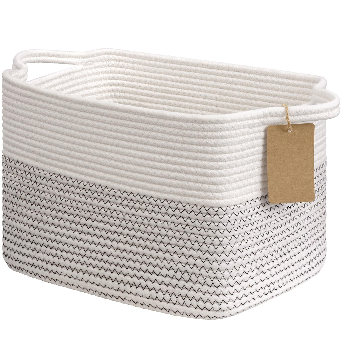 Goodpick Woven Rope Storage Basket for Shelves, Rectangle, Black