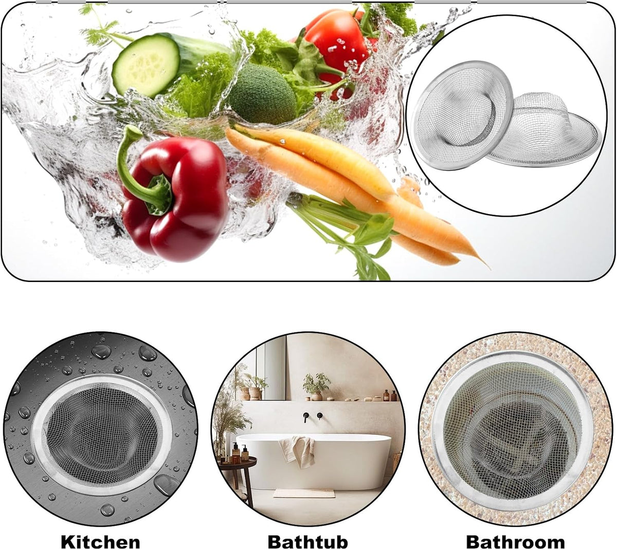 20 Pcs Stainless Steel Sink Strainers, 4.5" Diameter Mesh Sink Drain Strainers, Slop Basket Filter Traps for Kitchen Sinks, Bathroom Sinks, Shower Drains, and Floor Drains