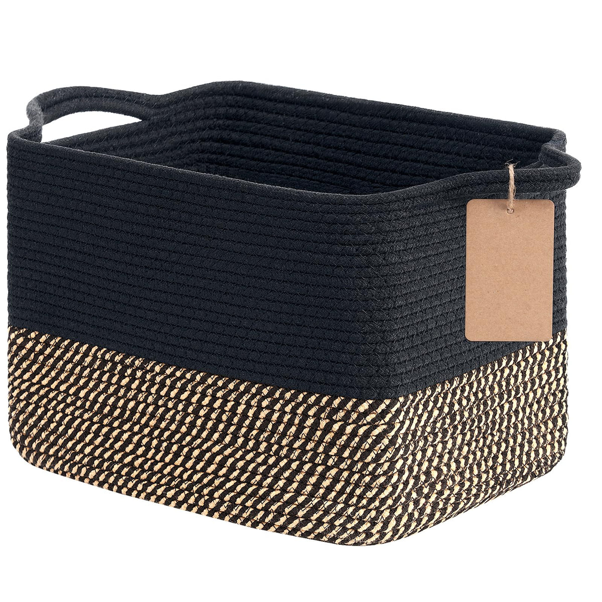 Goodpick Woven Rope Storage Basket for Shelves, Rectangle, Black