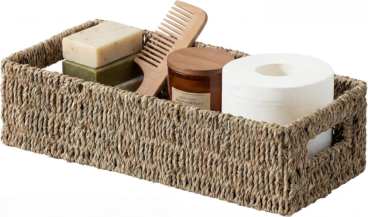 StorageWorks Wicker Seagrass Baskets, Toilet Basket Tank Topper