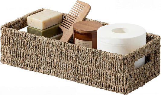 StorageWorks Wicker Seagrass Baskets, Toilet Basket Tank Topper