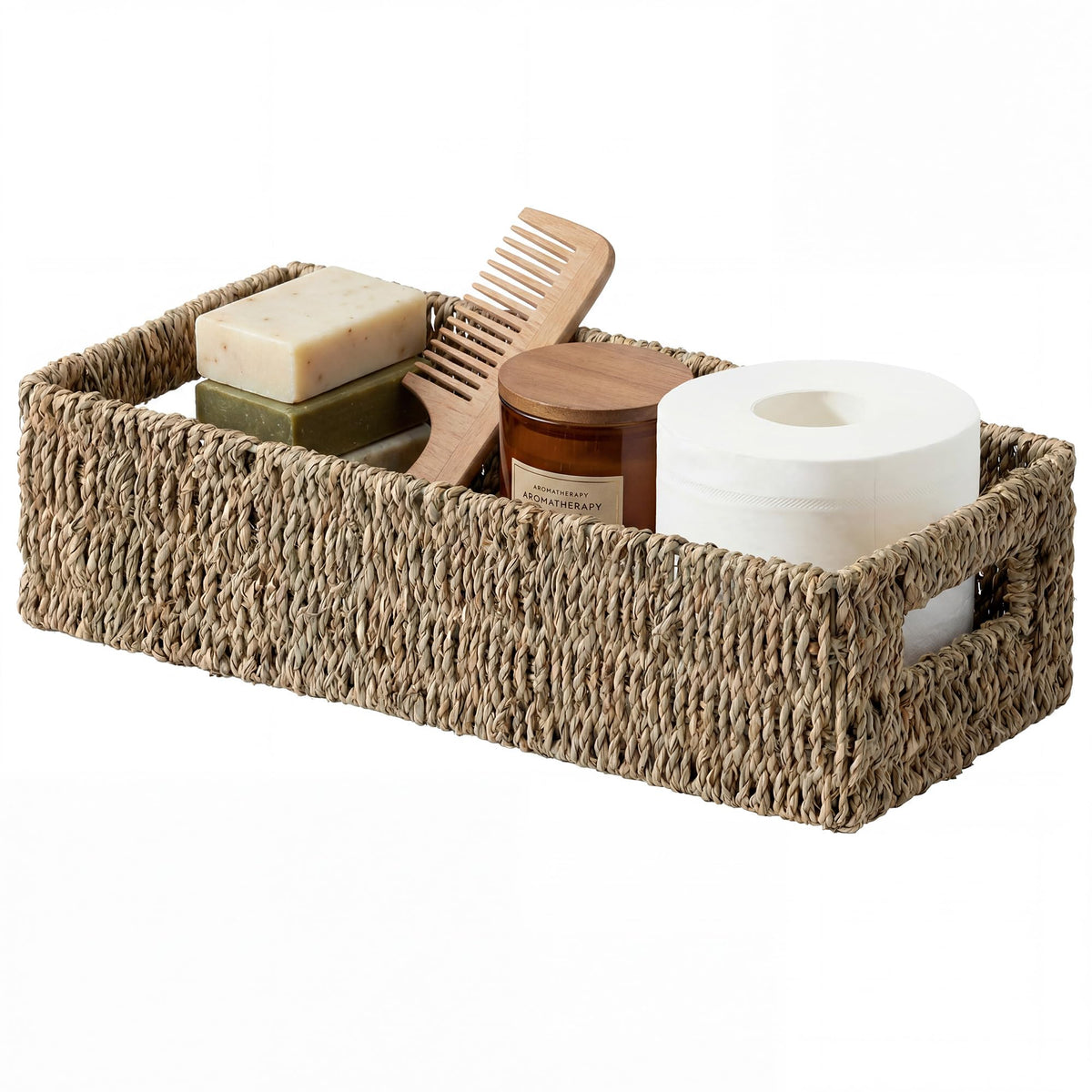 StorageWorks Wicker Seagrass Baskets, Toilet Basket Tank Topper