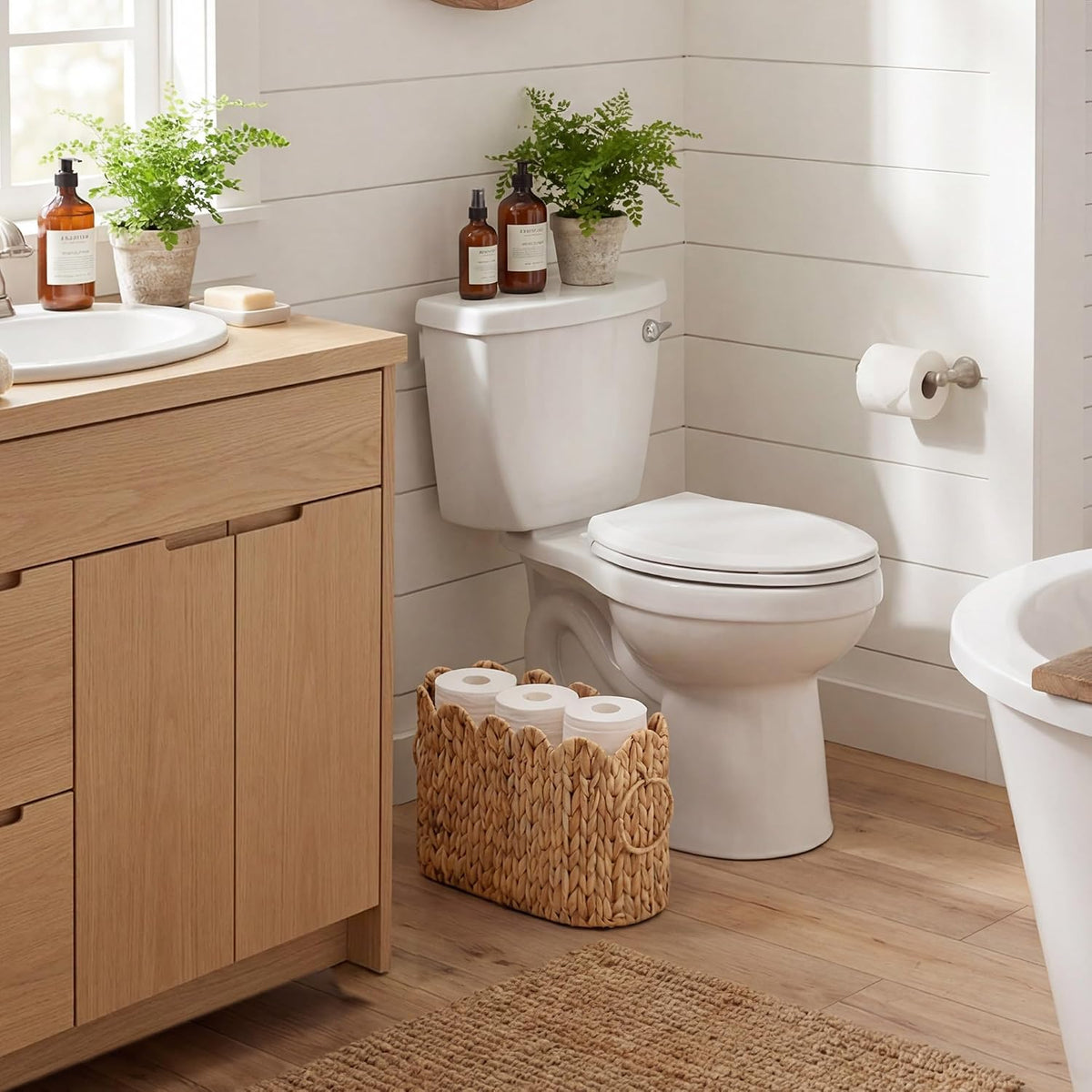 StorageWorks Toilet Paper Storage Holder, Slim Scalloped Basket Organizer