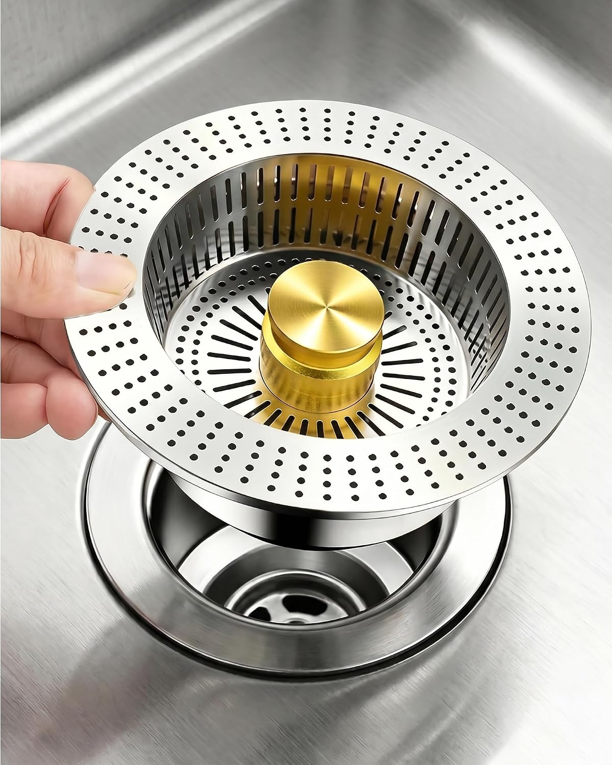 3-in-1 Sink Drain Strainer with Stopper & Basket, Fits 3-1/2" Hole