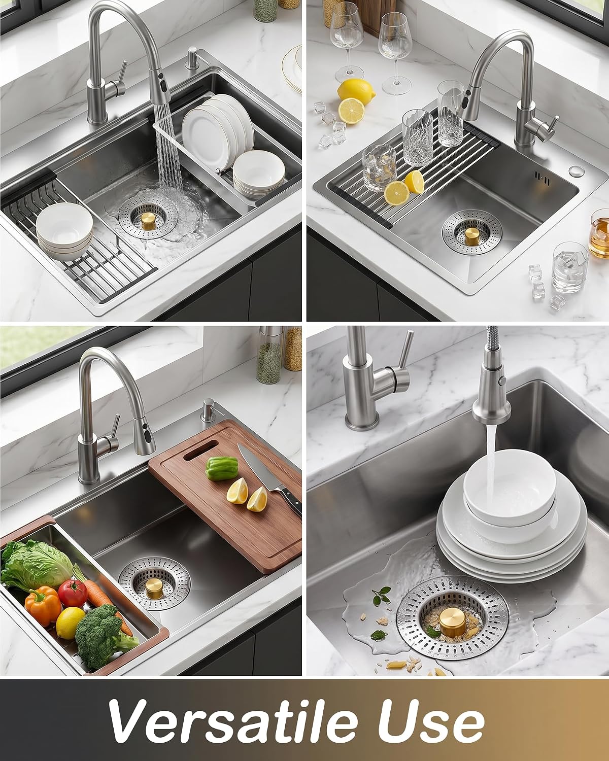 3-in-1 Sink Drain Strainer with Stopper & Basket, Fits 3-1/2" Hole