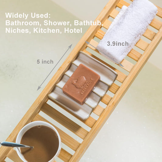 Soap Dish with Self Drain Fluted Design, Bar Soap Holder for Bathroom, Japanese Soap Tray for Shower, Bathroom and Kitchen Sink Organizer, Ceramic Soap Saver, White