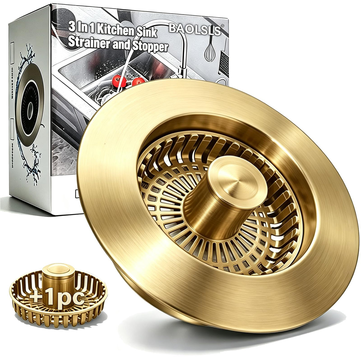 BAOLSLS 3 in 1 Kitchen Sink Stopper, Pop Up Kitchen Sink Drain Strainer