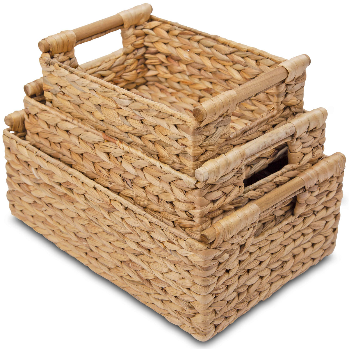 VATIMA Hyacinth Small Wicker Basket 11.6x8.1x4.9" - Bathroom Organizer, Wooden Handle, Decorative Storage
