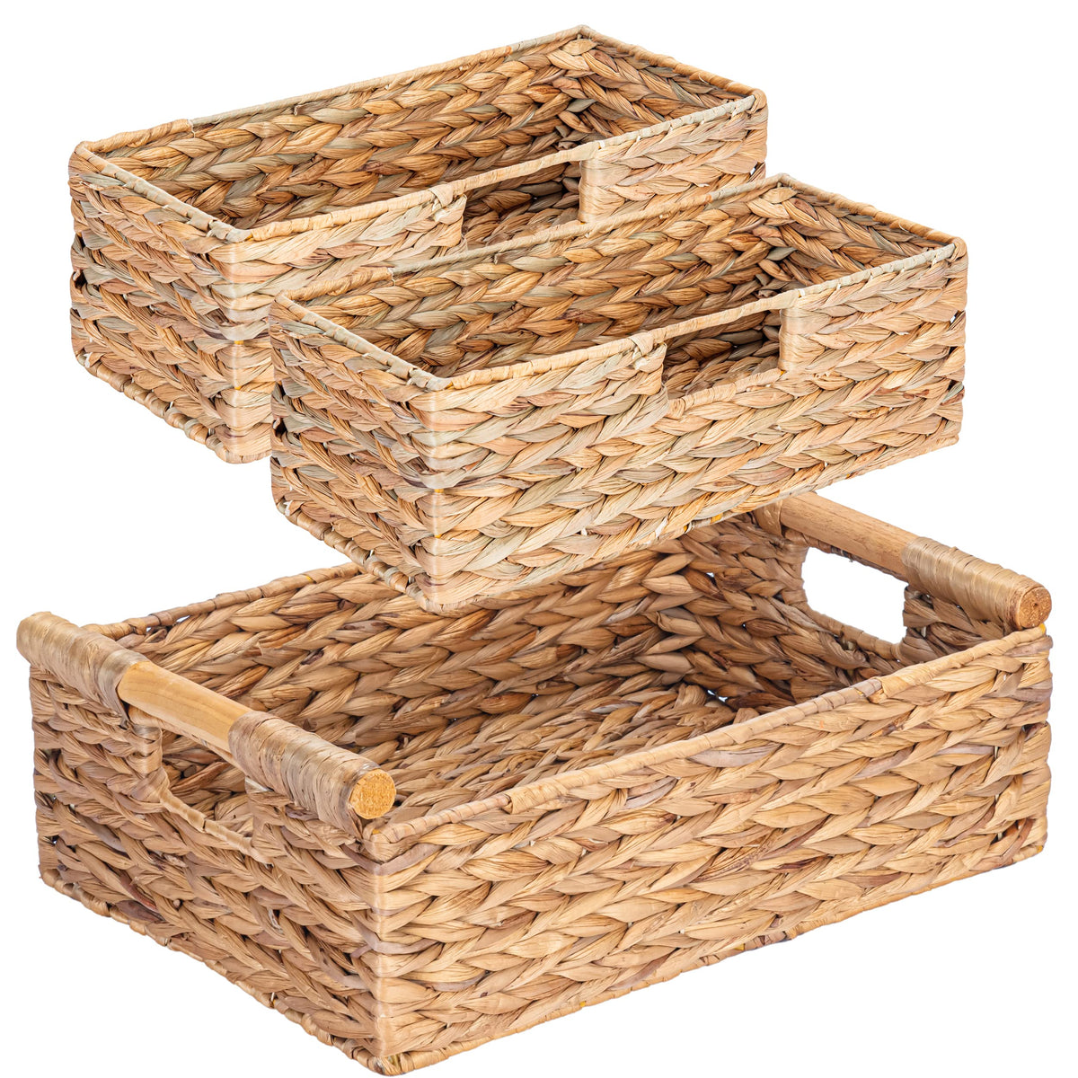 VATIMA Hyacinth Small Wicker Basket 11.6x8.1x4.9" - Bathroom Organizer, Wooden Handle, Decorative Storage