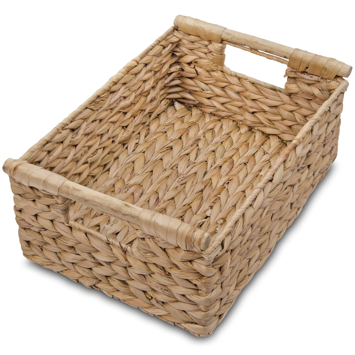 VATIMA Hyacinth Small Wicker Basket 11.6x8.1x4.9" - Bathroom Organizer, Wooden Handle, Decorative Storage