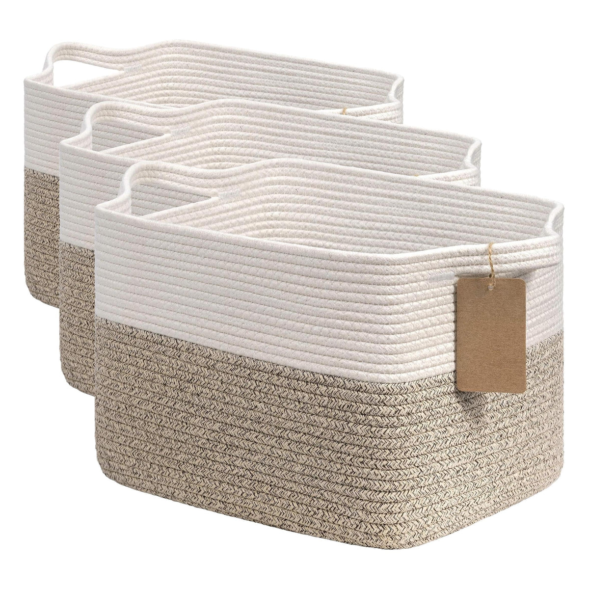 Goodpick Woven Rope Storage Basket for Shelves, Rectangle, Black
