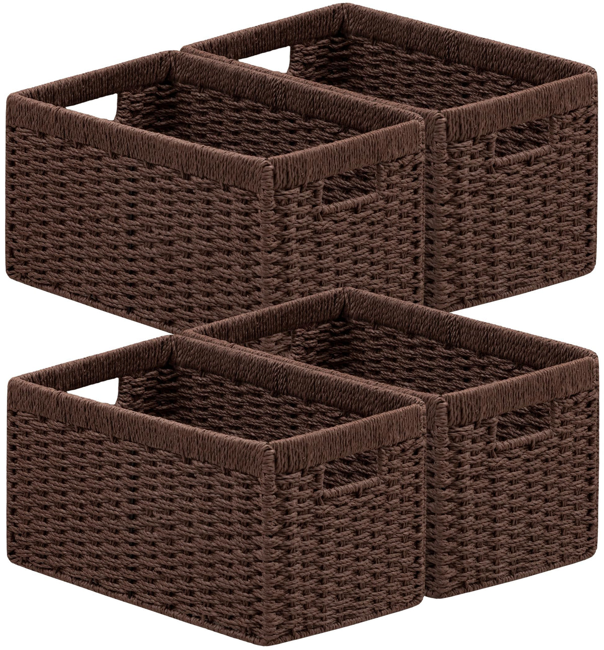 UBBCARE 2 Pack Wicker Basket, 13.4L×8.3H×7.1W inch Woven Paper Rope Storage Baskets for Shelves, Foldable Rectangular Storage Baskets with Handle, Storage Basket for Organizing, Black