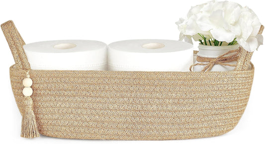 Mkono Toilet Paper Basket, Boho Bathroom Decor, Small Storage Organizer