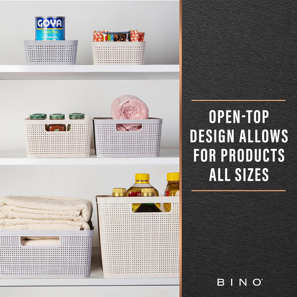 BINO | Woven Plastic Basket | Small (Natural), 5-Pack | THE JUTE COLLECTION | Home Organization, Space - Saving Storage, Stylish Design | Jute Basket | Plastic Storage Basket