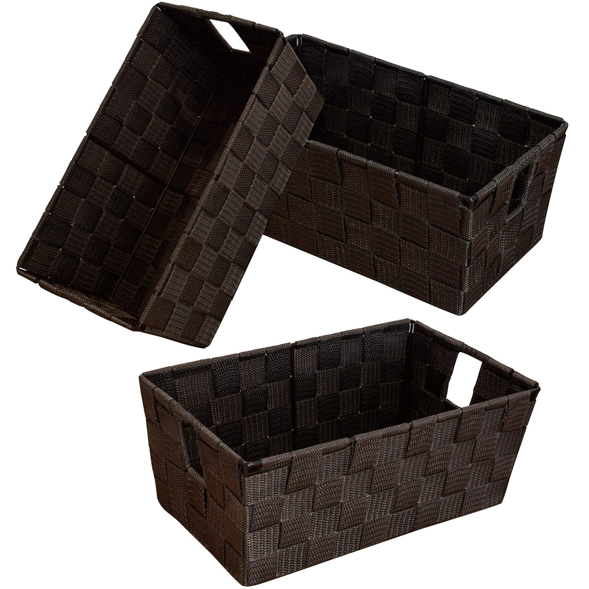 Woven Black Storage Baskets Shelf Tote Boxes Container, Durable Storage Organizer Bins with Built-in Handles for Bedroom, Office, Closet, Kids Room, Nursery, 3-Pack,11.4”x 6.5”x 4.5”