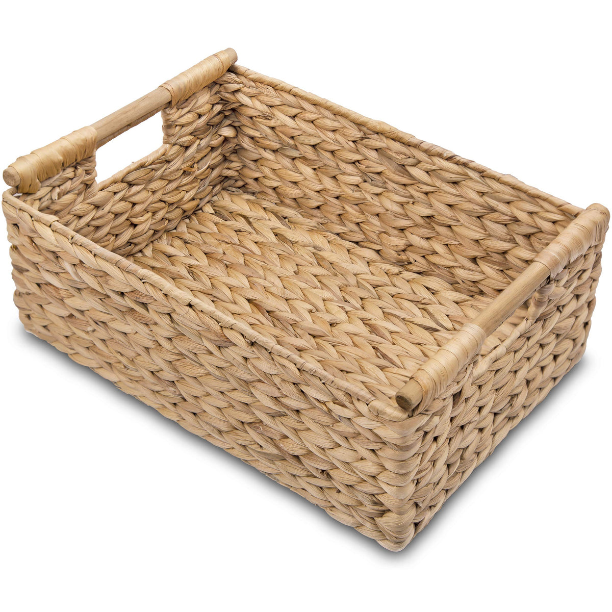 VATIMA Hyacinth Small Wicker Basket 11.6x8.1x4.9" - Bathroom Organizer, Wooden Handle, Decorative Storage