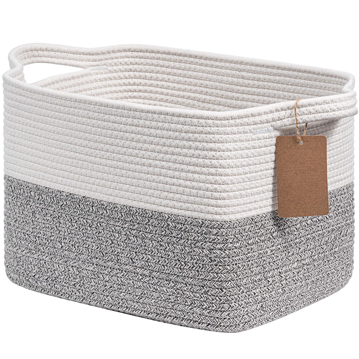 Goodpick Woven Rope Storage Basket for Shelves, Rectangle, Black