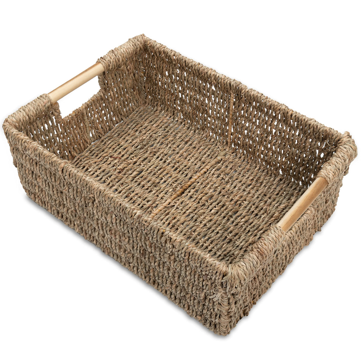 VATIMA Hyacinth Small Wicker Basket 11.6x8.1x4.9" - Bathroom Organizer, Wooden Handle, Decorative Storage