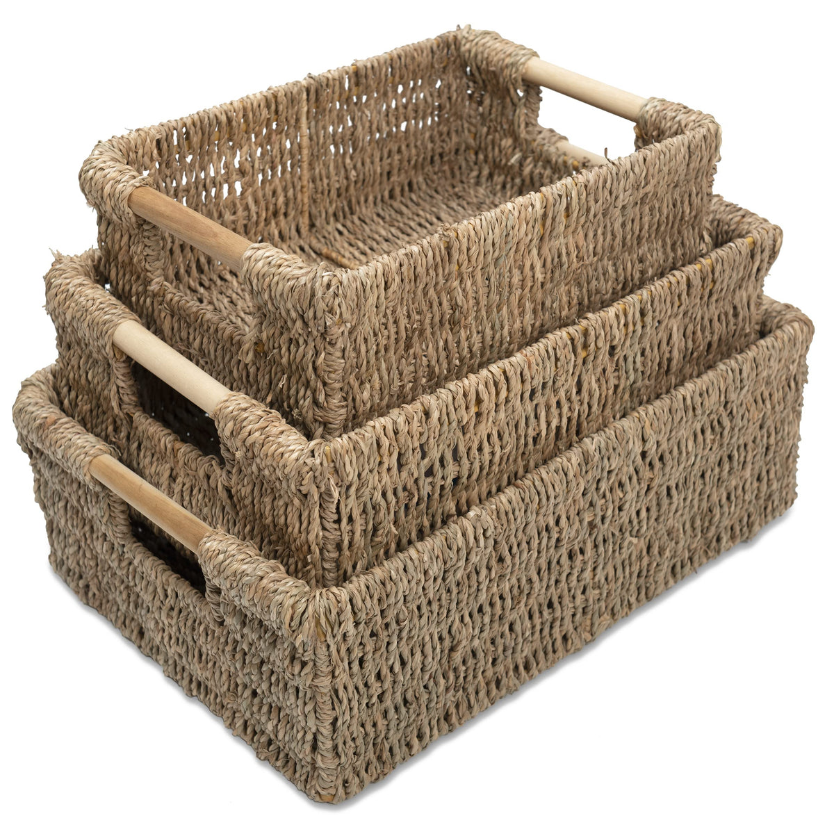 VATIMA Hyacinth Small Wicker Basket 11.6x8.1x4.9" - Bathroom Organizer, Wooden Handle, Decorative Storage