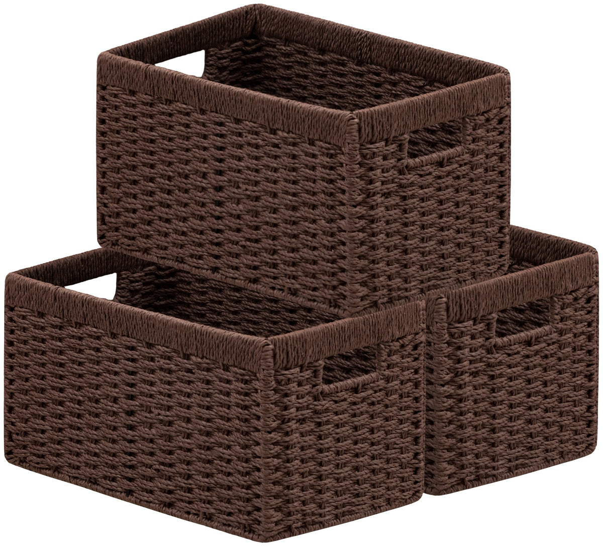 UBBCARE 2 Pack Wicker Basket, 13.4L×8.3H×7.1W inch Woven Paper Rope Storage Baskets for Shelves, Foldable Rectangular Storage Baskets with Handle, Storage Basket for Organizing, Black