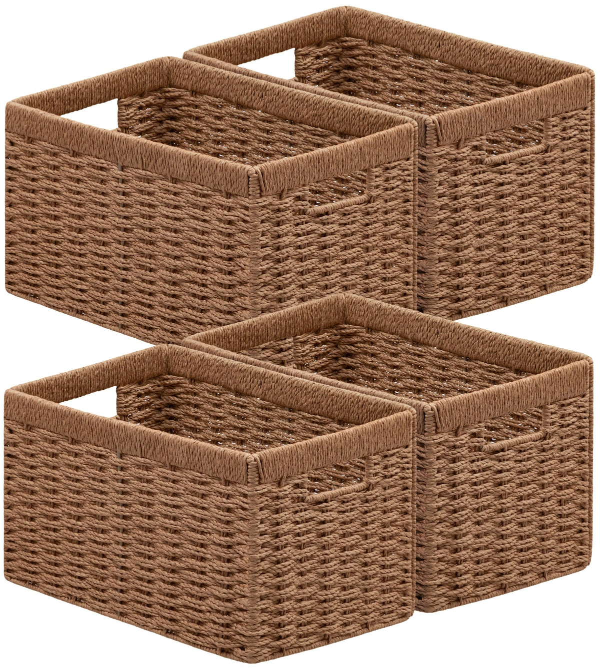 UBBCARE 2 Pack Wicker Basket, 13.4L×8.3H×7.1W inch Woven Paper Rope Storage Baskets for Shelves, Foldable Rectangular Storage Baskets with Handle, Storage Basket for Organizing, Black
