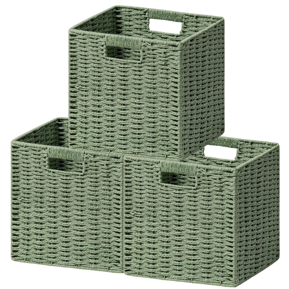 UBBCARE 2 Pack Wicker Basket, 13.4L×8.3H×7.1W inch Woven Paper Rope Storage Baskets for Shelves, Foldable Rectangular Storage Baskets with Handle, Storage Basket for Organizing, Black
